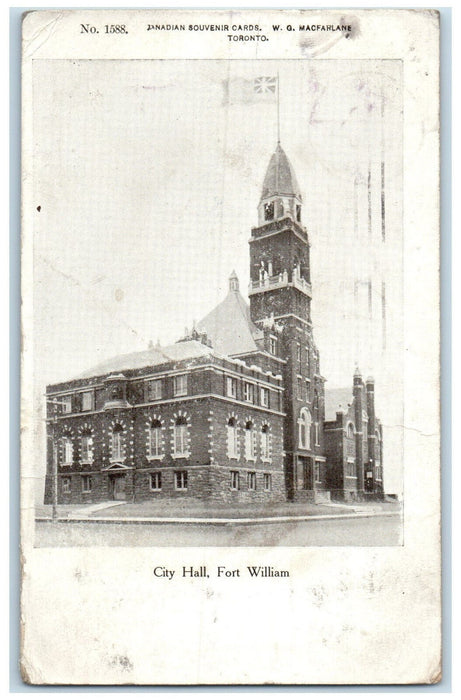 1906 City Hall Fort William Ontario Canada Antique Posted WG Macfarlane Postcard