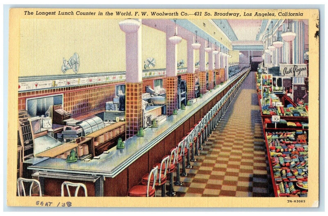 The Longest Lunch Counter In The World Los Angeles California CA Postcard