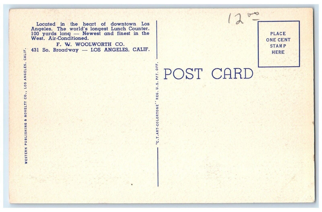 The Longest Lunch Counter In The World Los Angeles California CA Postcard