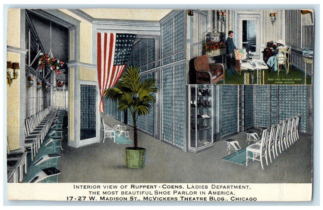 Interior View Of Ruppert Coens Ladies Department Shoe Parlor Chicago IL Postcard