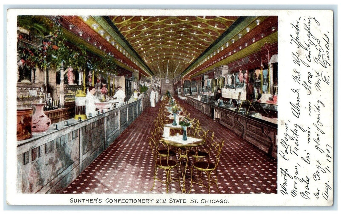 1907 Gunther's Confectionary 212 State St. Interior View Chicago IL Postcard