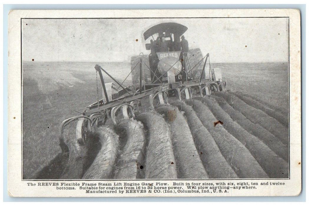 c1910s The Reeves Flexible Steam Lift Engine Gang Plow Columbus Indiana Postcard