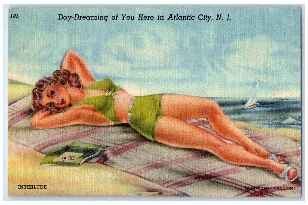 Day Dreaming Of You Here In Atlantic City New Jersey NJ, Woman Swimsuit Postcard