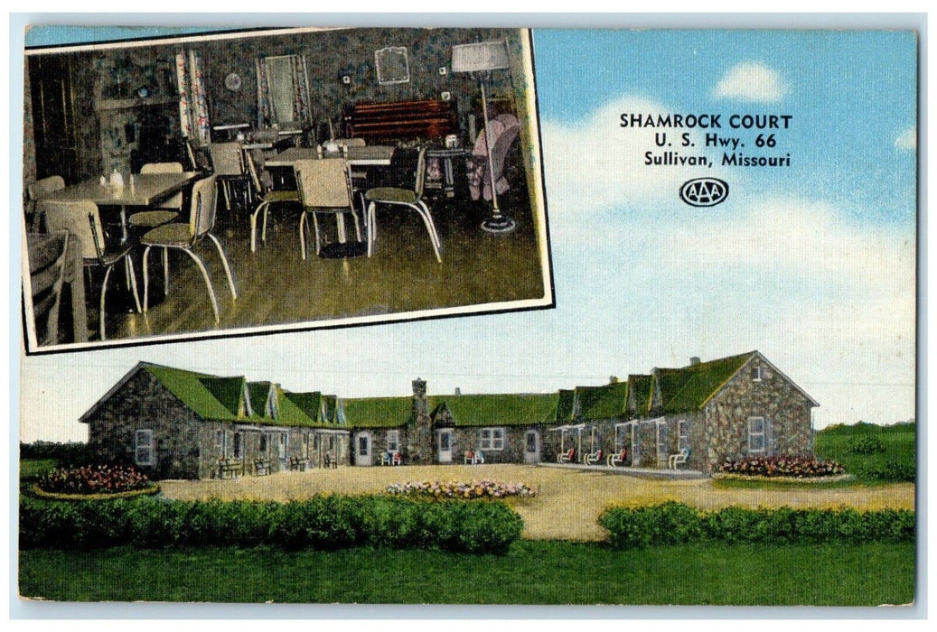 c1960's Shamrock Court Motel Dining Room Sullivan Missouri MO Vintage Postcard
