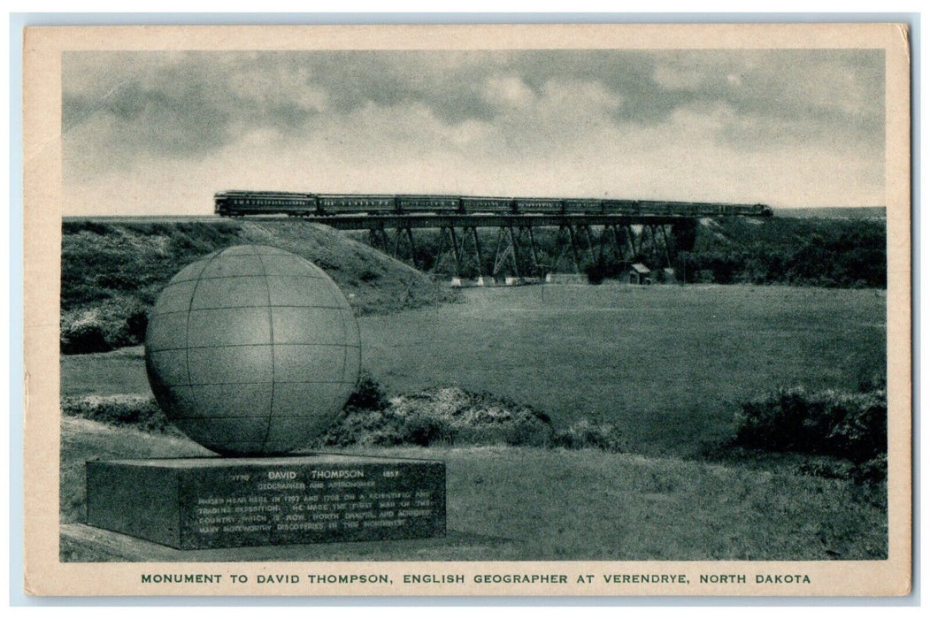 Monument To David Thompson English  Geographer Train Verendrye ND Postcard