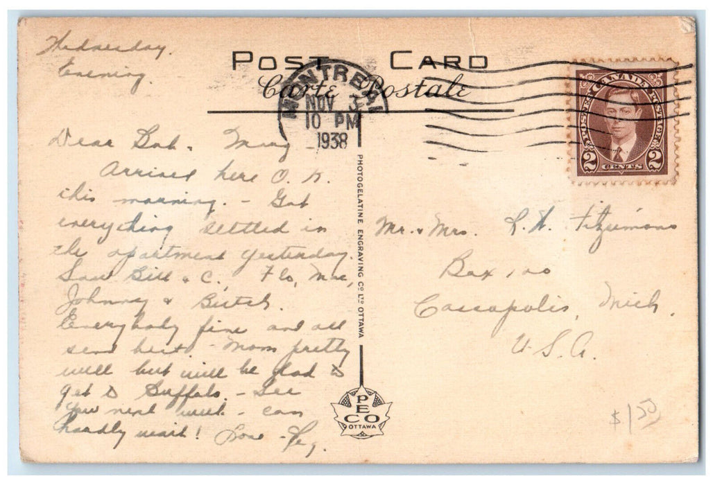 1938 Montreal Quebec Canada from Ste. Helen's Island CPR Posted Postcard