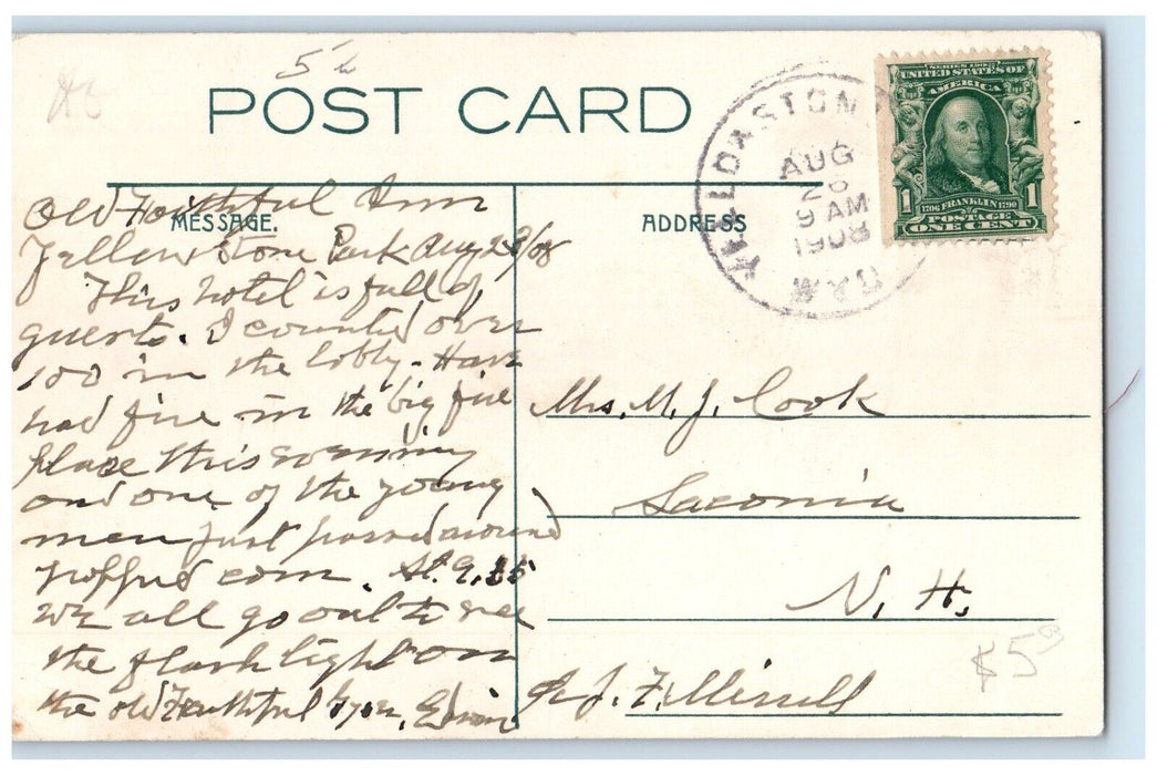 1908 Old Faithful Inn Yellowstone Park Wyoming WY Haynes Photo Antique Postcard
