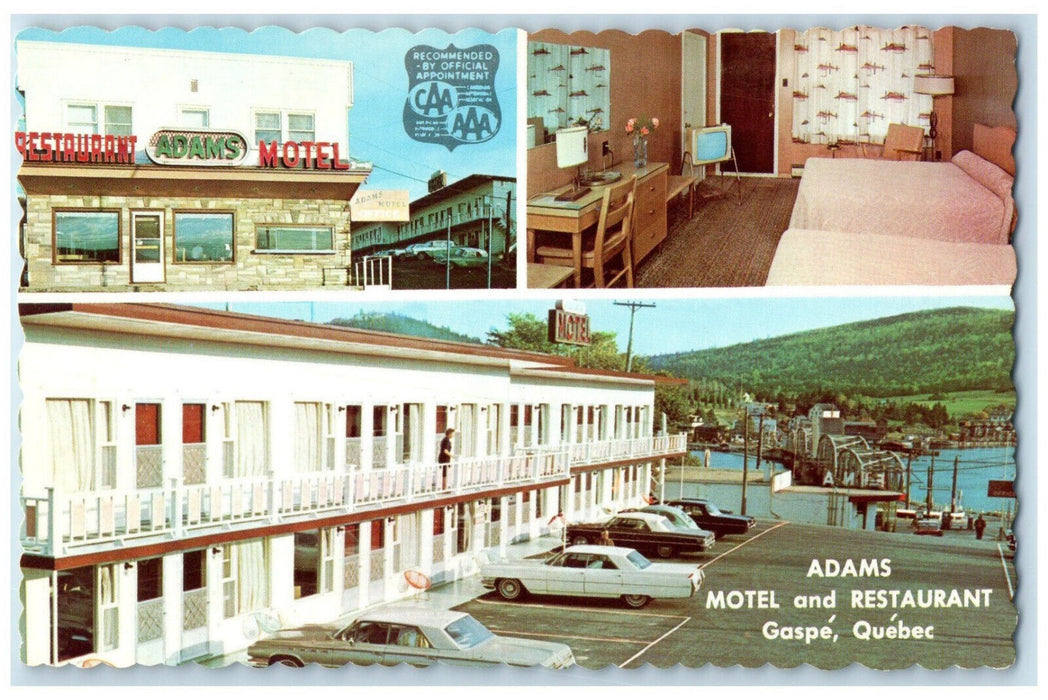 c1960's Adams Motel and Restaurant Gaspe Quebec Canada Multiview Postcard