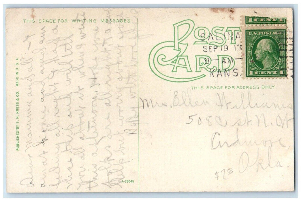 1913 First M.E. Church Presbyterian Chapel Exterior Field Salina Kansas Postcard