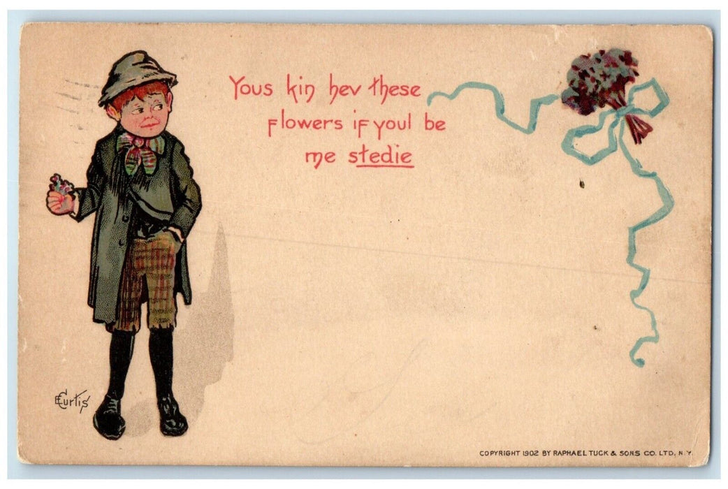 1907 Valentine Boy Scottish Flowers Tuck's Steelton Pennsylvania PA Postcard