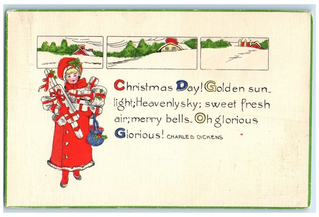 1910 Christmas Woman With Gifts Tuck's Hopkins Minnesota MN Antique Postcard