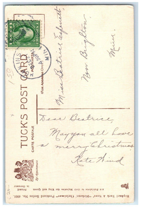 1910 Christmas Woman With Gifts Tuck's Hopkins Minnesota MN Antique Postcard