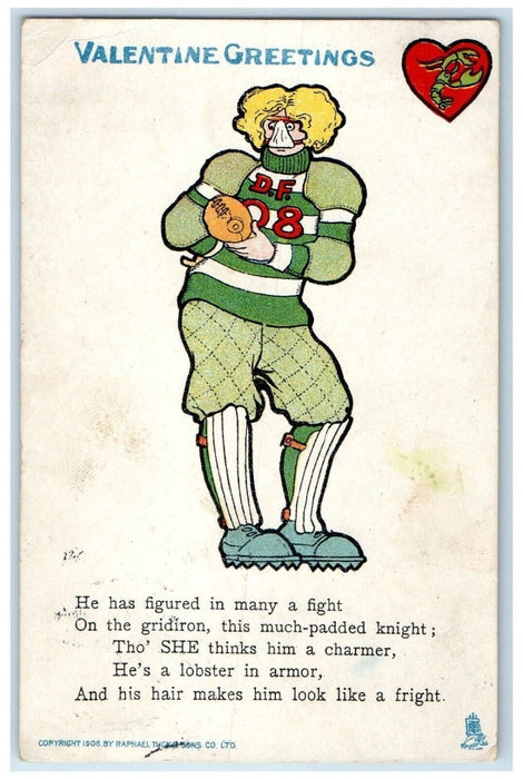 197 Valentine Greetings Boy Athlete Heart Tuck's Saint Paul Minnesota Postcard