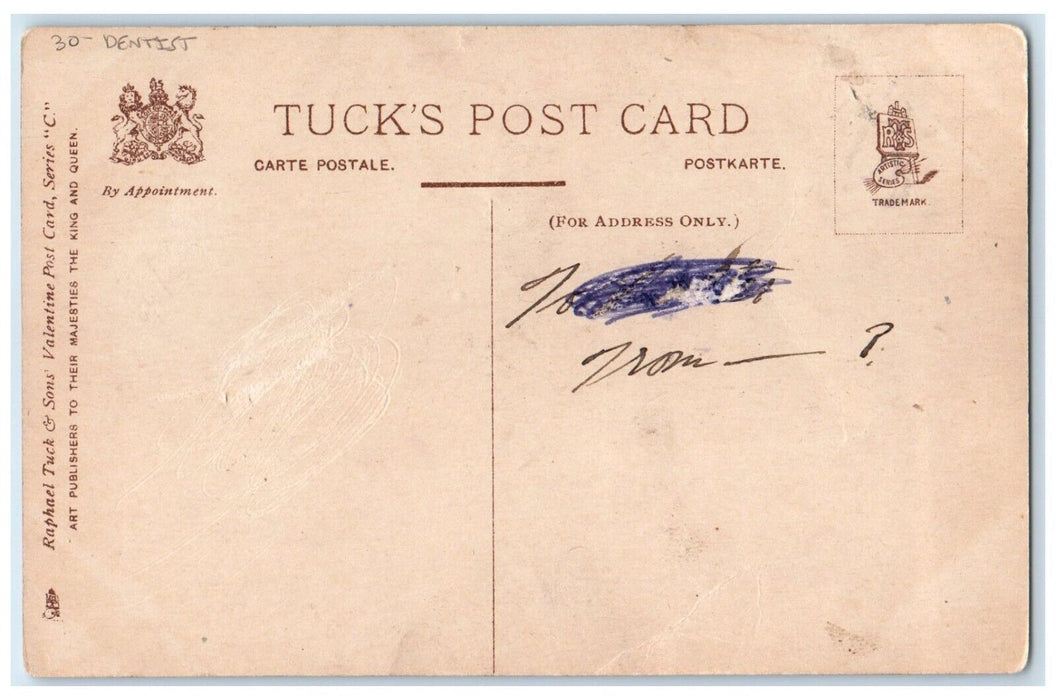 c1910's Valentine Greetings Heart Dentist With Hammer Tongs Tuck's Postcard