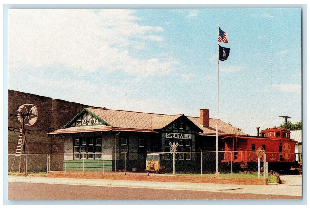 c1960 AT&S Railway Across Prairie Tows Spearville City Windmills Kansas Postcard