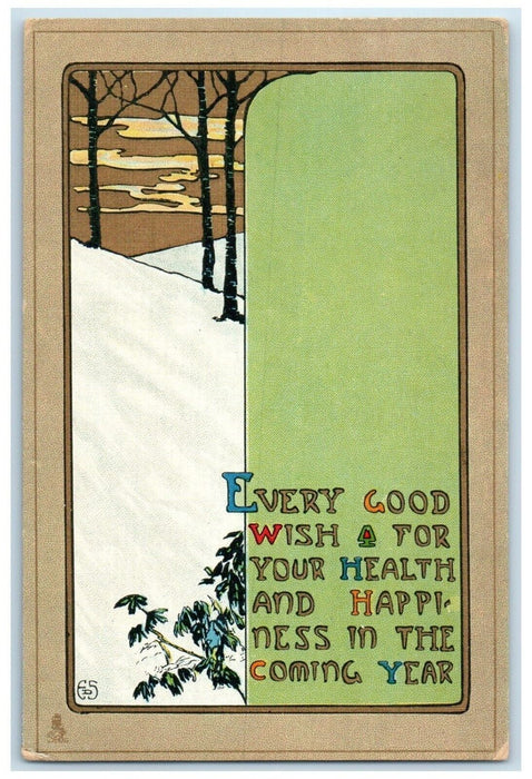 1915 New Year Greetings Arts Crafts Winter Scene Toledo Ohio OH Tuck's Postcard