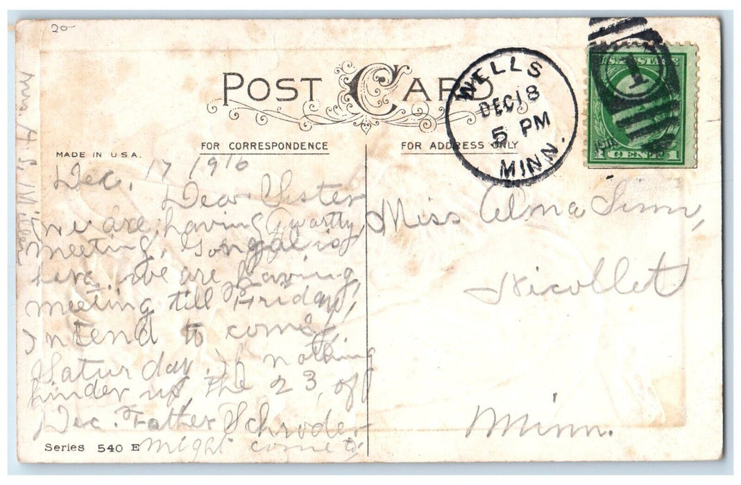 1916 Christmas Santa Claus Sack Of Toys Embossed Wells Minnesota MN Postcard