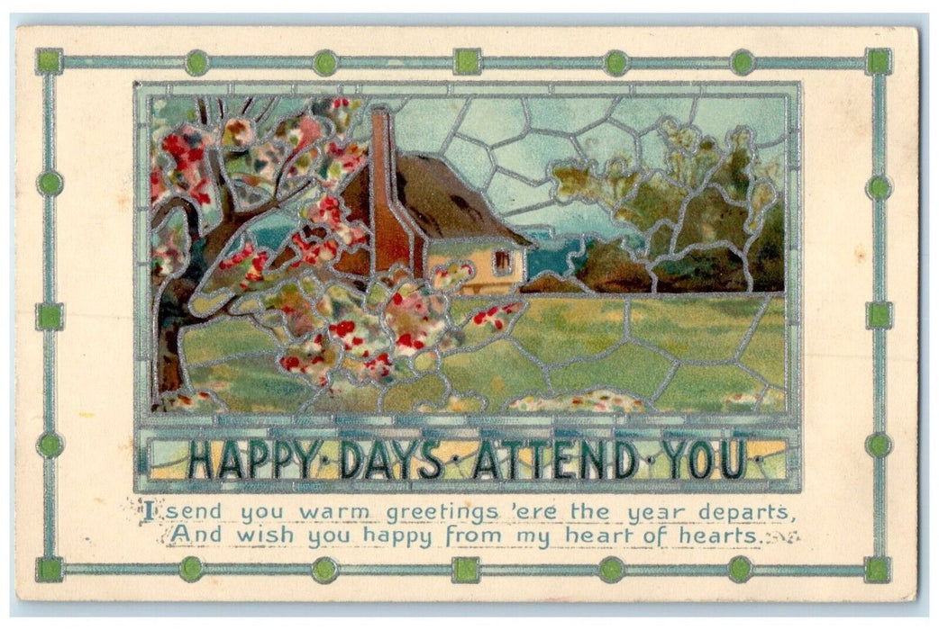 c1910's New Year Greetings Arts Crafts Flowers Tuck's Philadelphia PA Postcard
