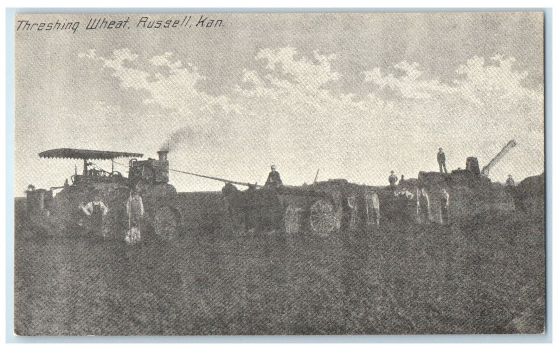 c1940 Threshing Wheat Historical Society Farm Field Russell Kansas KS Postcard