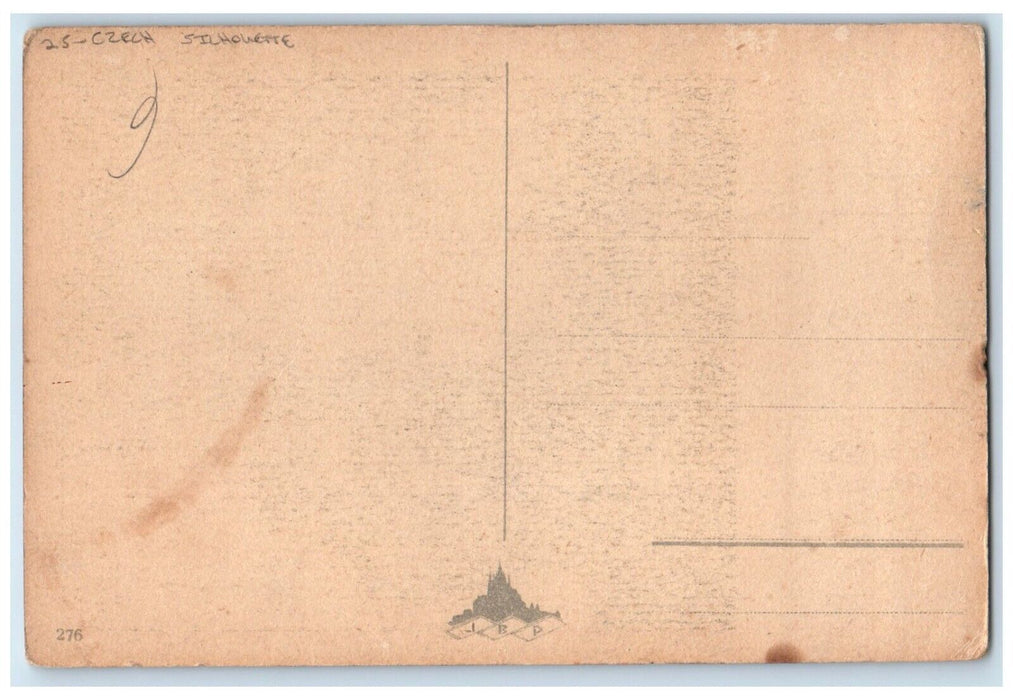 c1910's Children And Dog Czech Silhouette Unposted Antique Postcard
