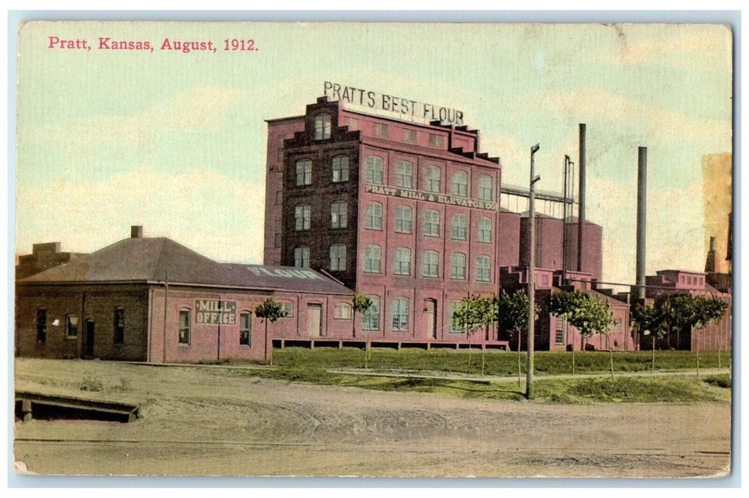 c1912 Exterior Building Mill Office Pratts Best Flour Mill Pratt Kansas Postcard