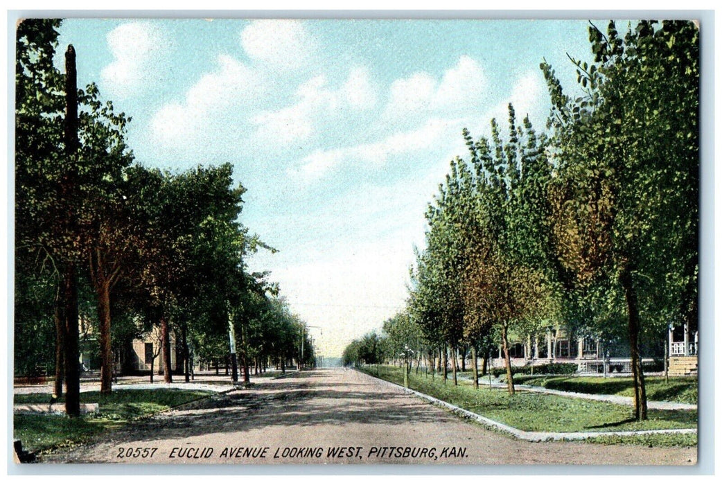 c1910 Euclid Avenue Looking West Street Road Pittsburg Kansas Vintage Postcard