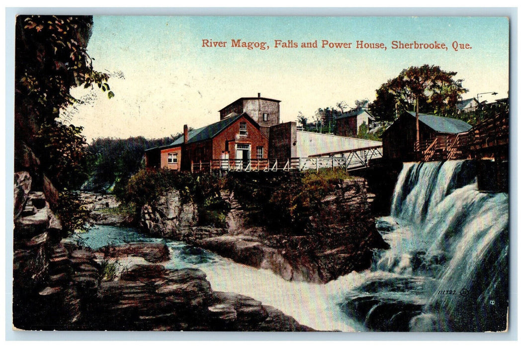 1915 River Magog Falls and Power House Sherbrooke Quebec Canada Postcard