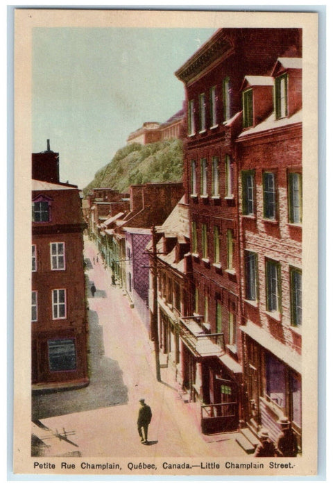 c1940's View of Little Champlain Street Quebec Canada Vintage Unposted Postcard