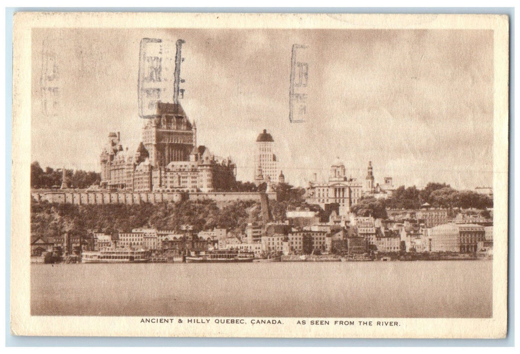 1947 Ancient & Hilly Quebec Canada As Seen from the River Nice Cancel Postcard