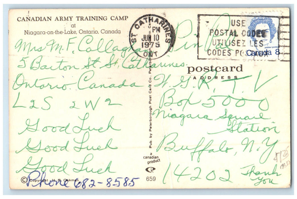 1975 Canadian Army Training Camp Niagara on the Lake Ontario Canada Postcard