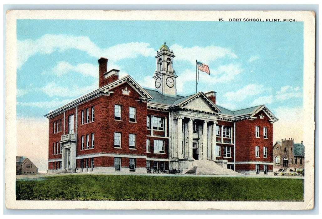 c1920 Exterior Dort School Building Flint Michigan MI Unposted Antique Postcard