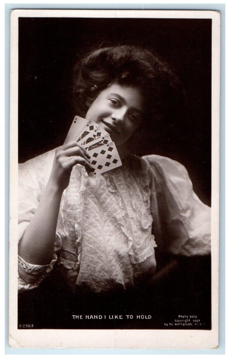 1909 Woman Gambling The Hand I Like To Do Pekin ND RPPC Photo Antique Postcard