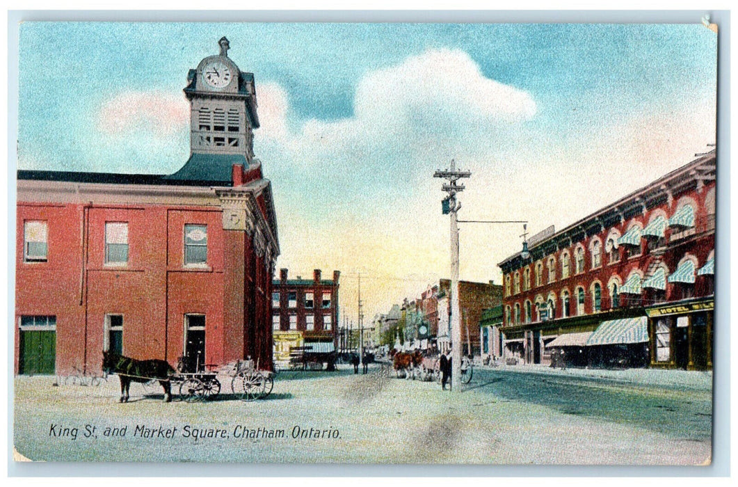 c1910 King Street and Market Square Chatham Ontario Canada Antique Postcard