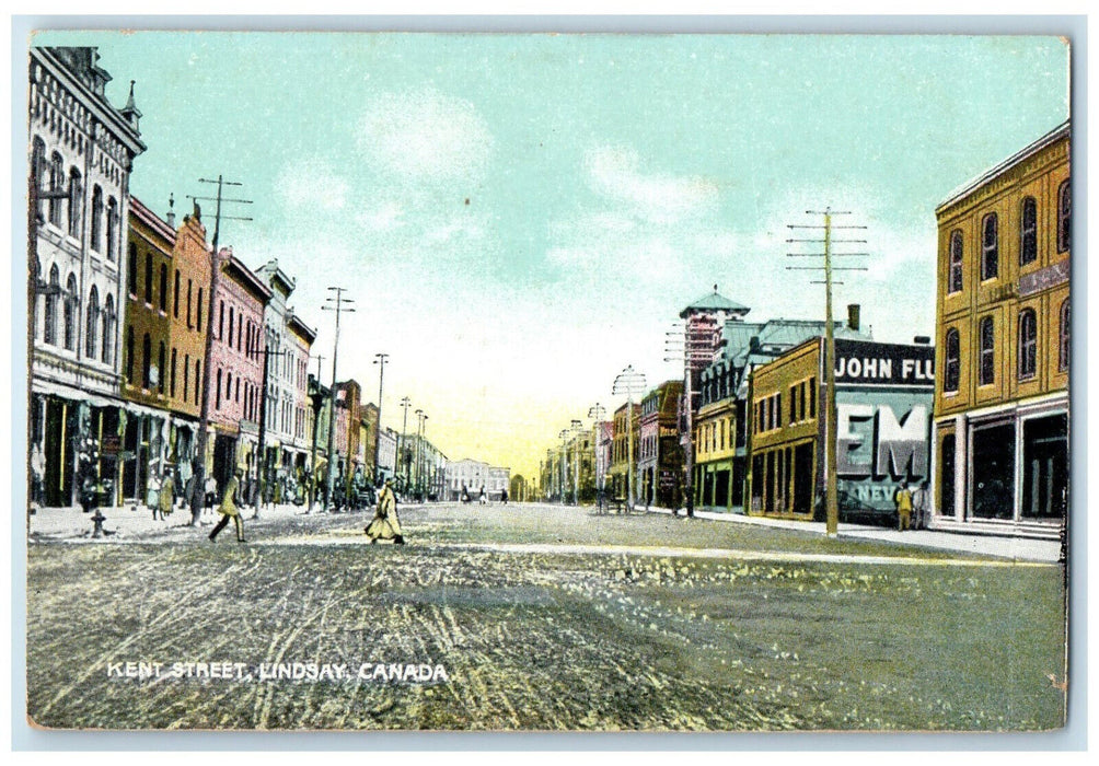 c1910 Business Buildings in Kent Street Lindsay Ontario Canada Antique Postcard