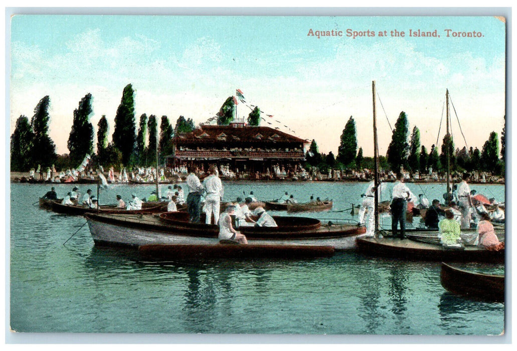 c1905 Aquatic Sports at the Island Toronto Ontario Canada Boat Scene Postcard