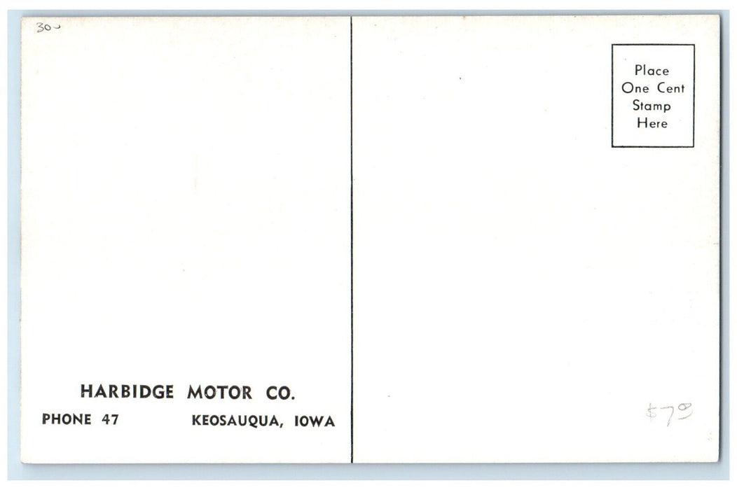 1937 Chevrolet 2 Door Sedan Car Harbidge Motor Co. Keosauqua Iowa IA Postcard