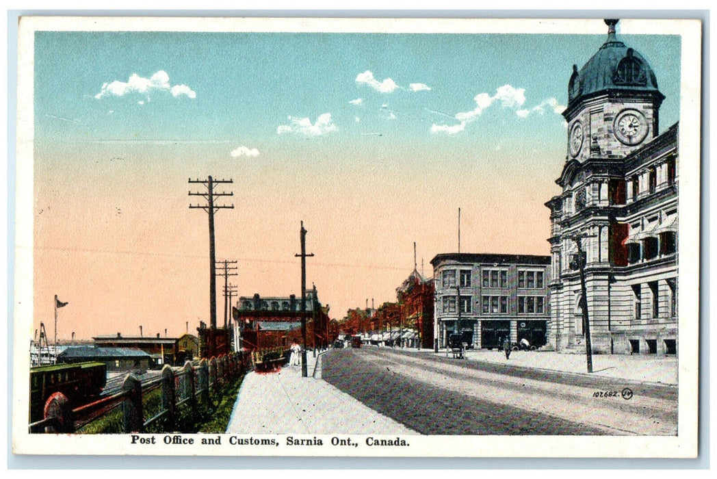 c1930's Post Office and Customs Sarnia Ontario Canada Vintage Postcard