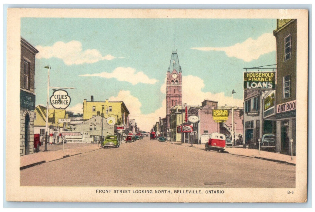 c1930's Front Street Looking North Belleville Ontario Canada Postcard