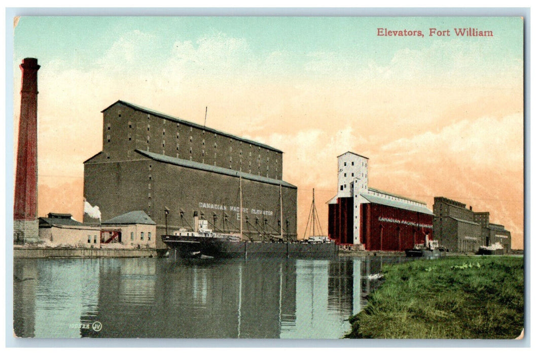 c1905 Elevators Ship View Fort William Ontario Canada Antique Postcard