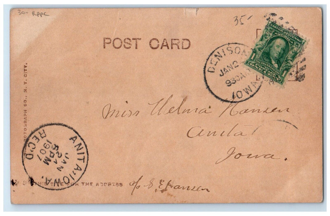 1907 Cute Cat Kitten Holding Her Dolly Rotograph Anita Iowa RPPC Photo Postcard