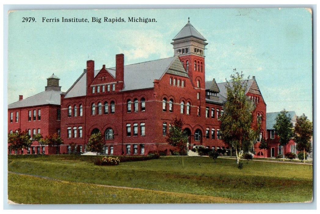 1914 Exterior View Ferris Institute Building Big Rapids Michigan Posted Postcard