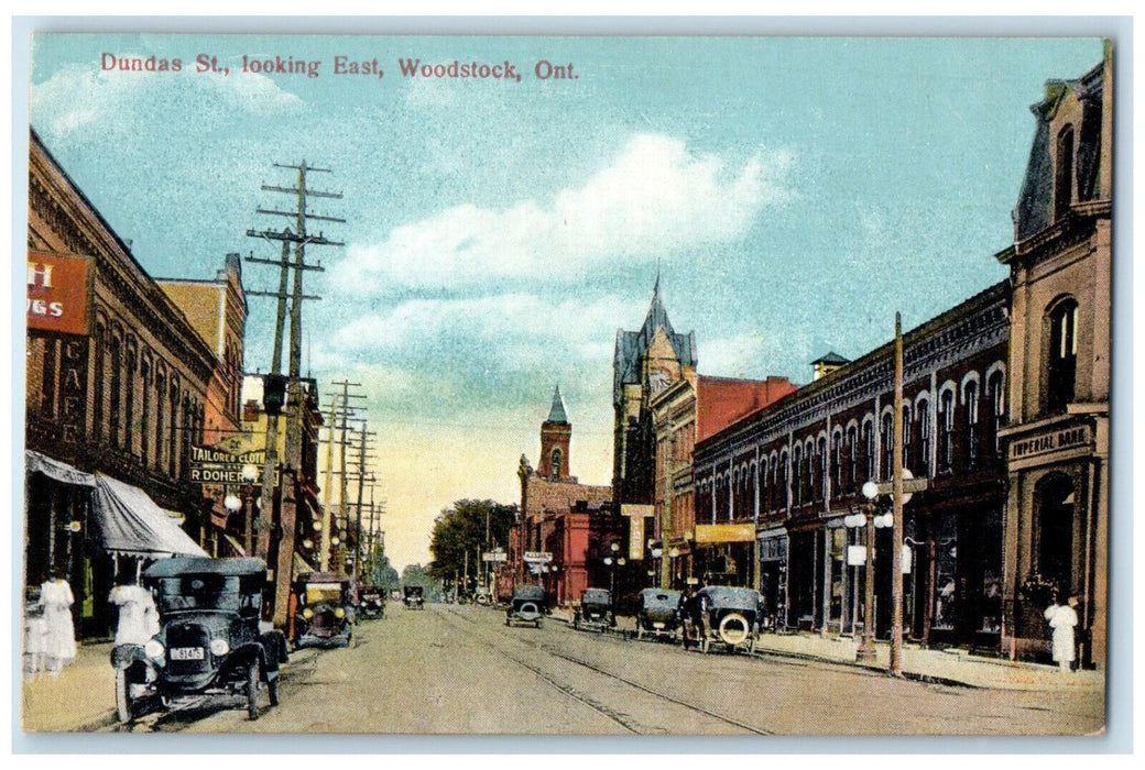 1929 Looking East Dundas Street Woodstock Ontario Canada Vintage Postcard