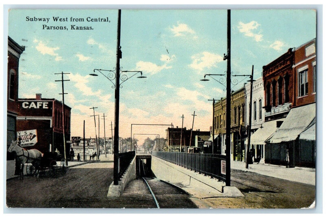 1911 Subway West From Central Exterior Building Railway Parsons Kansas Postcard
