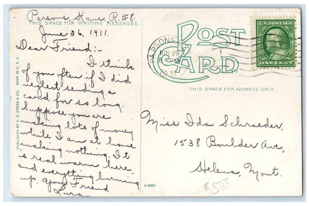 1911 Subway West From Central Exterior Building Railway Parsons Kansas Postcard