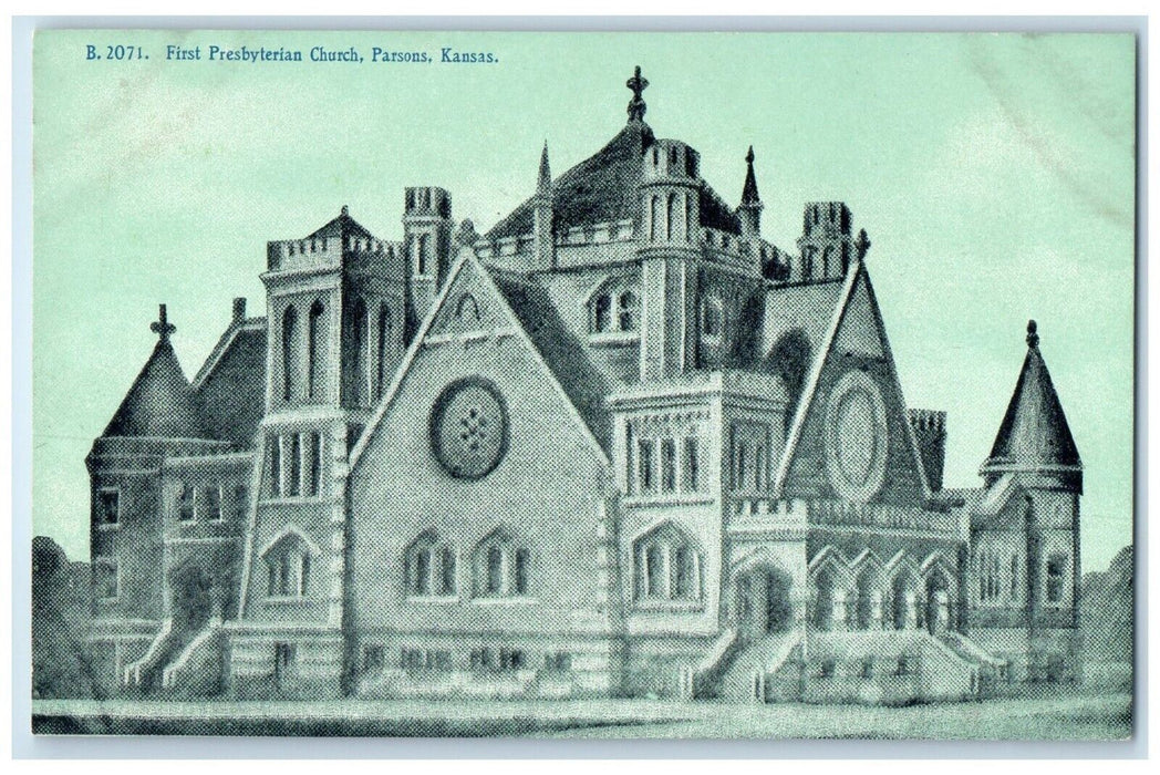 1910 First Presbyterian Church Chapel Exterior Building Parsons Kansas Postcard