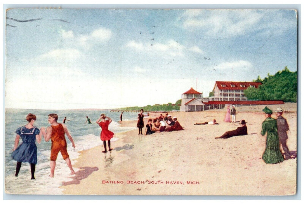 1910 Scenic View Bathing Beach South Haven Michigan MI Antique Vintage Postcard
