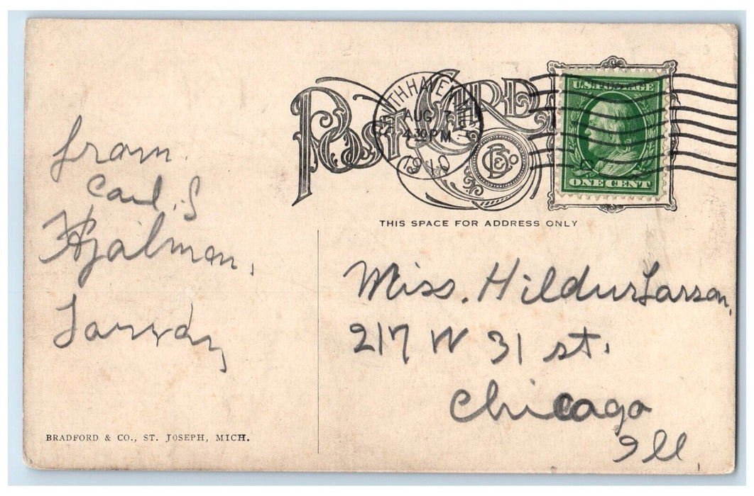 1910 Bathing Beach Greetings South Haven Michigan MI Antique Vintage Postcard