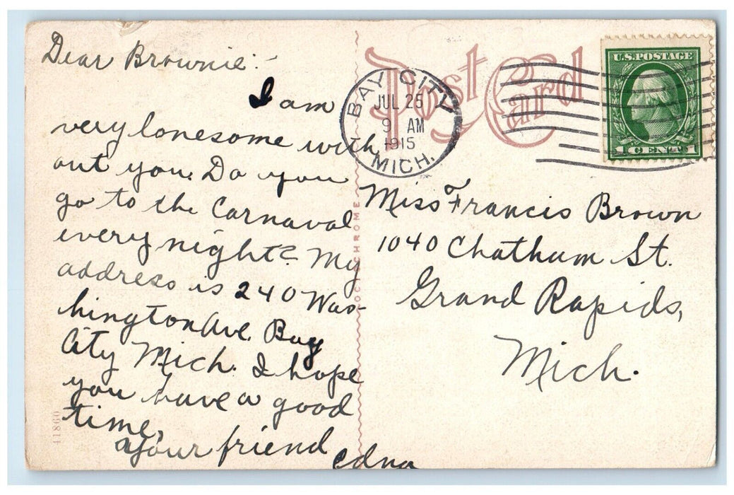 1915 Promenade Wenona Beach Park Bay City Michigan MI Antique Vintage Postcard