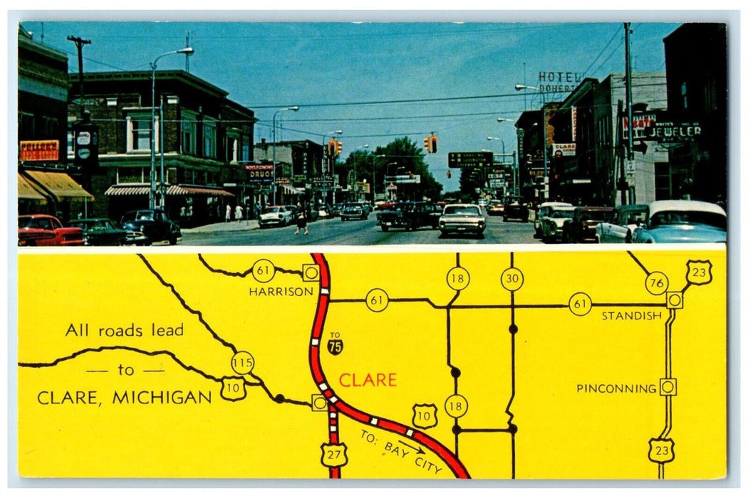 1960 Multi-View Crossroads Michigan Peninsula Clare Michigan MI Vintage Postcard