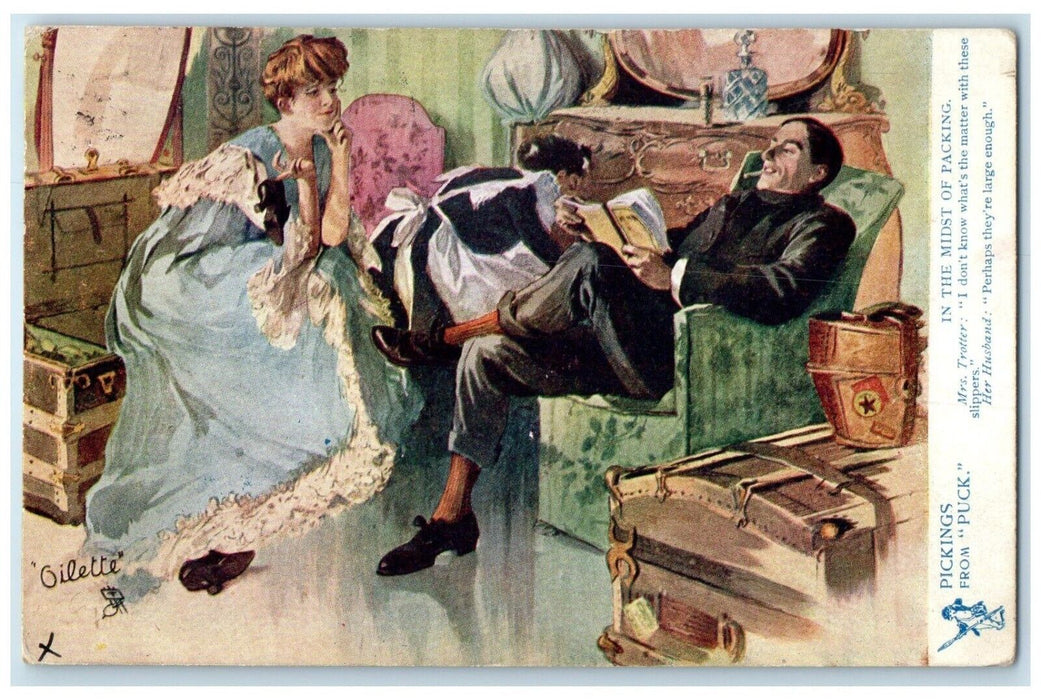 1903 Pickings From Puck In The Midst Of Packing Oilette Tuck's Antique Postcard